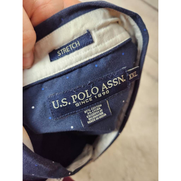 Us Polo Assn Mens Button-Up Shirt‎ Blue White Polka Dot Short Sleeve Stretch XXL - Picture 5 of 5